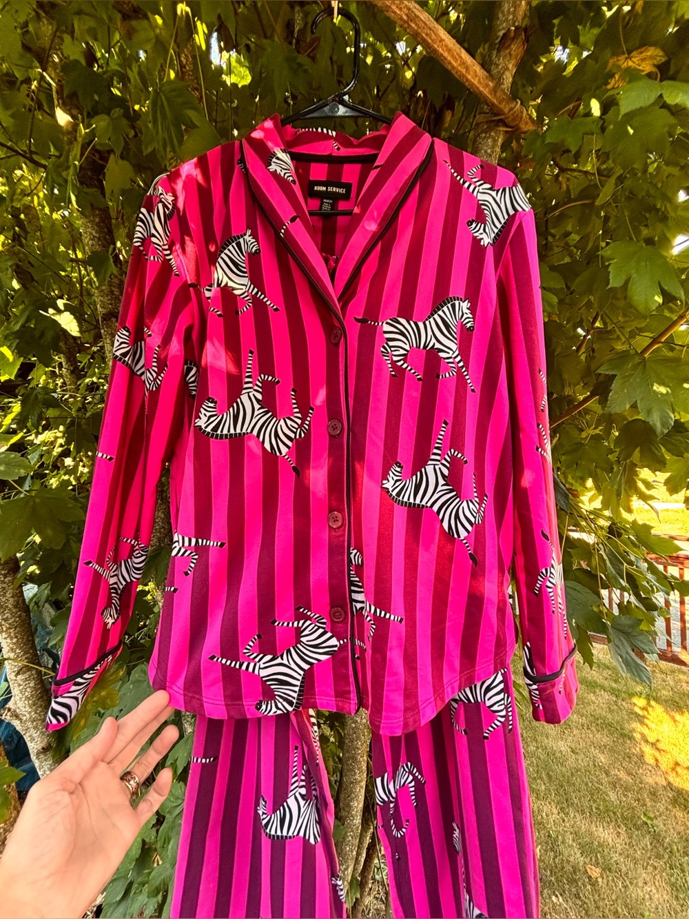 Women's Hot Pink Striped Zebra-Print Pajama Set Size XS
